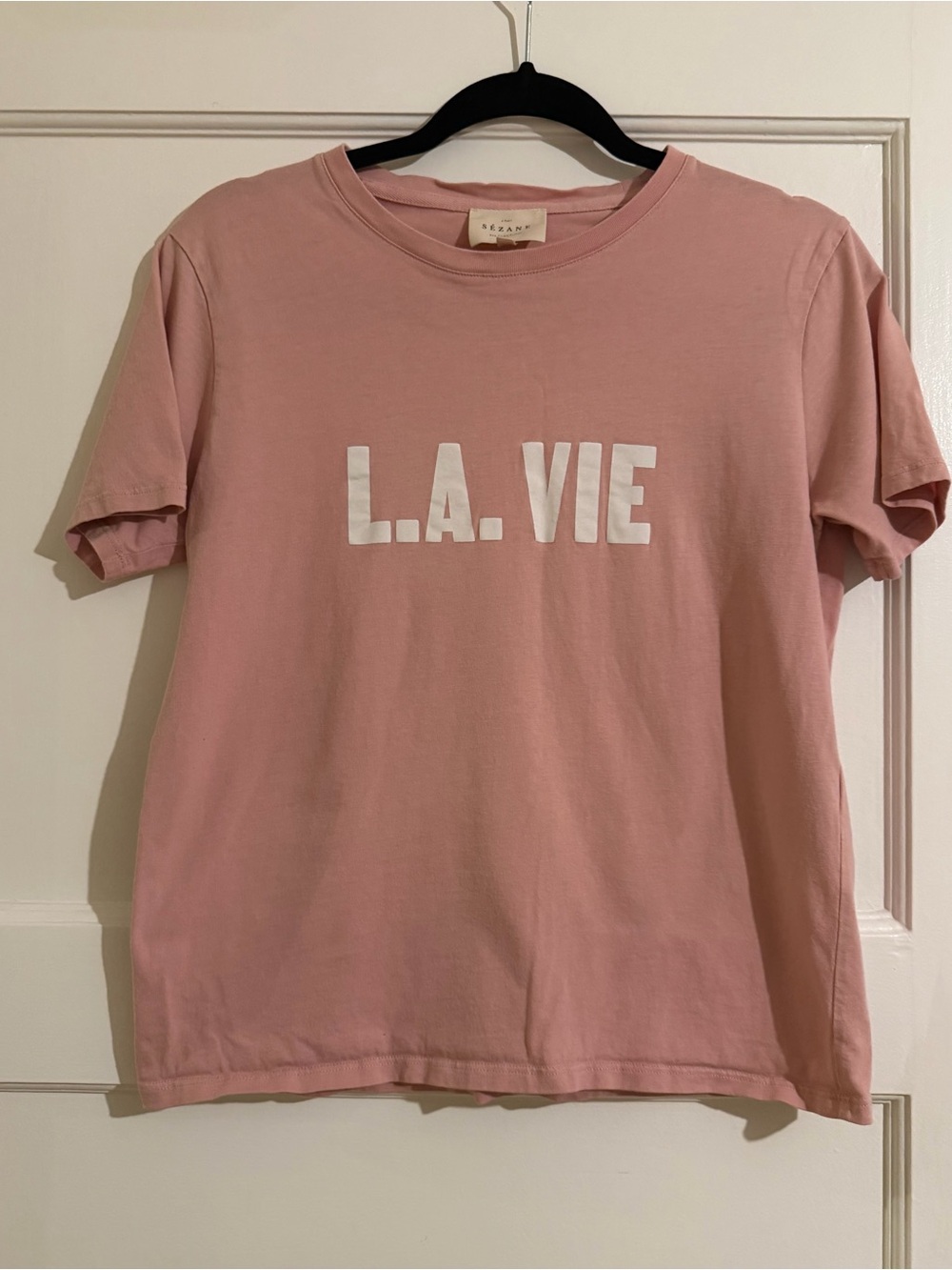 Sezane Pink L.A. VIE Short Sleeve Graphic Tee